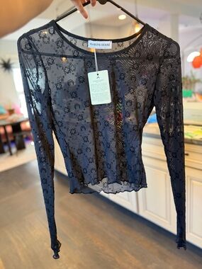 Marine Serre black mesh top